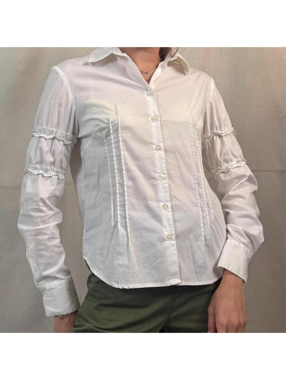 Vintage White Ruffle Sleeve Button-Up Blouse